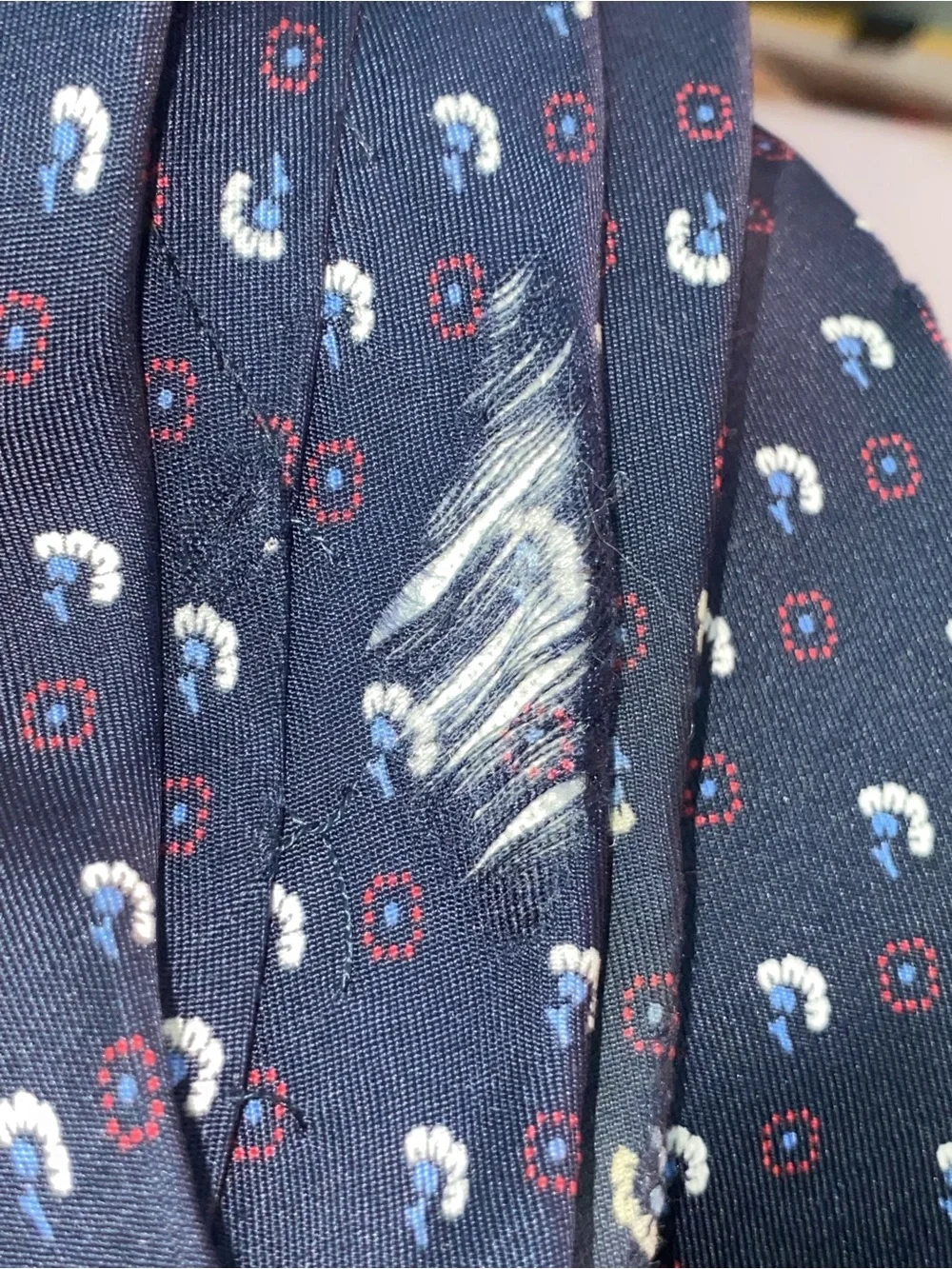 VINTAGE Christian Dior Cravates Silk Tie Geometric Pattern Navy Blue